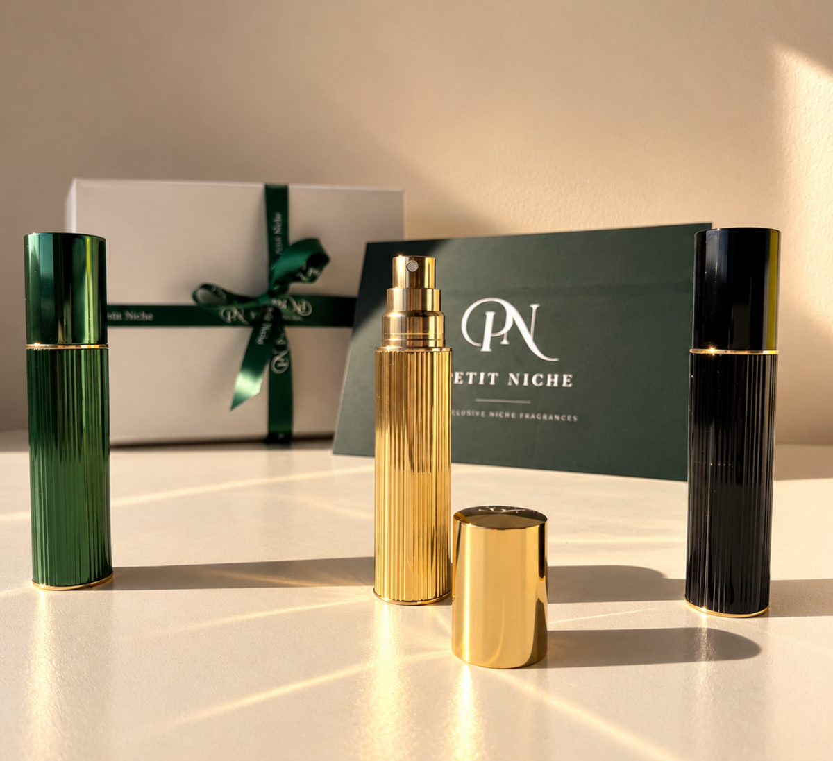 Petit Niche decants with gift box and card